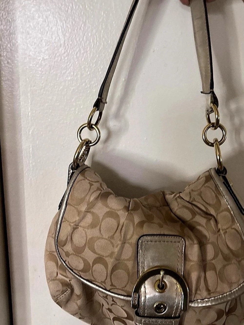 Coach Soho Signature Buckle Flap Hobo Bag F17093 Brown